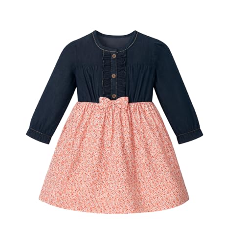 Image of Bold N Elegant Girl's Short Sleeve Front Open Stylish Cute Cotton Denim Dress Frock Tunic with PU Leather Belt and Pockets for Infant Toddler Baby Girls