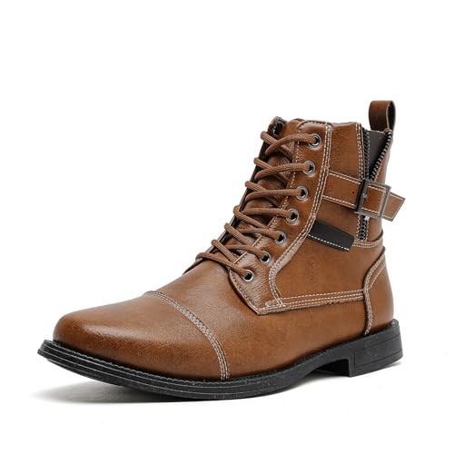 Image of AMAPO Men Oxford Boots, Buckle Dress Boot, Casual Men Boots Lace-Up Side Zipper