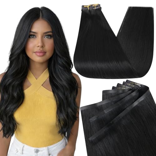 Image of Full Shine Seamless Clip In Hair Extensions, 150g 20 Inch Natural Black | Remy Human Hair,8 Pcs,Invisible PU Weft,#1B Natural Black,High Density Volume for Thicker Hair,Fuller Coverage
