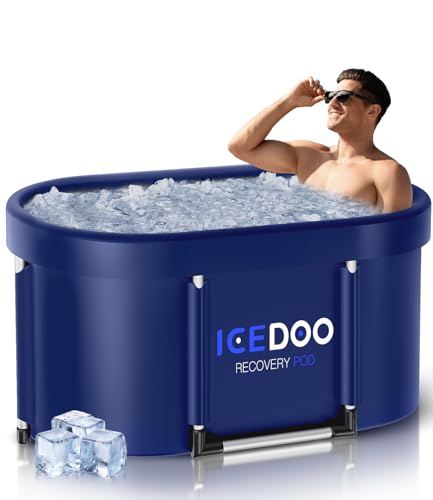 Wxtkkom New Upgrade XL 139-Gallon Oval Ice Bath Tub - 6 Layered Portable Bathtub, Drop-In Bathtubs Foldable with Cover Cold Plunge Tub for Athletes, Home Gym, Outdoor Recovery Use - Blue
