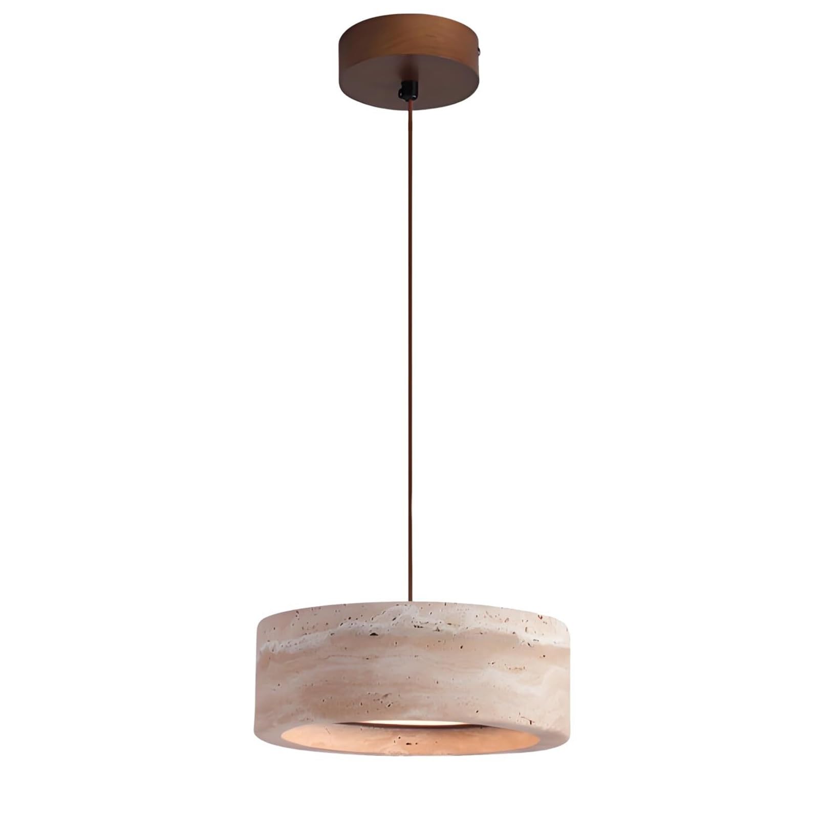 KHUKHU Wabi-sabi Yellow Travertine LED Pendant Light, Japandi Minimalist Retro Hanging Lamp, Natural Stone Dimmable Hanging Ceiling Light Fixture for Bedroom Bedside, Dining Room, Bar