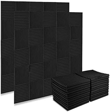 50 Pack Acoustic Foam Panels Premium Sound Proof Foam Panels Black Soundproof Wall Panels High Density Acoustic Panels Sound Absorbing for Studio Office Home, 12 x 12x 1Inch