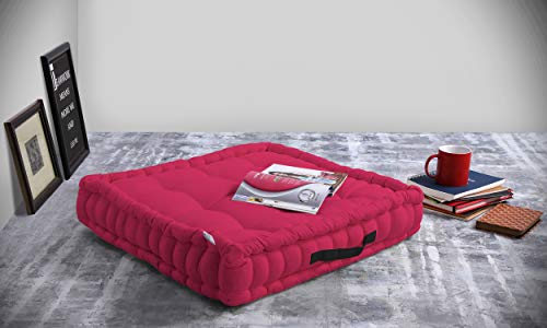 Grand pouf de sol 60 x 60 en toile solide teintée rose fuchsia et gris - 7
