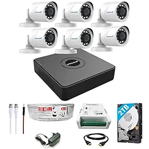 PRAMA 2MP Full HD CCTV kit with 8 Channel DVR + 6 Outdoor Cameras + 2 TB HDD + USEWELL Wire/SMPS, and Required Accessories, Motion Detection Black