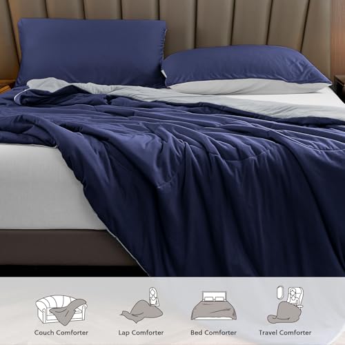 HOMFINE Cooling Comforter Twin Size, Dark Blue Summer Cooling Blanket for Hot Sleepers and Night Sweats, Japanese Double-Sided Cold Tech Fabric Q-Max 0.45, Soft Breathable Silky Smooth Lightweight