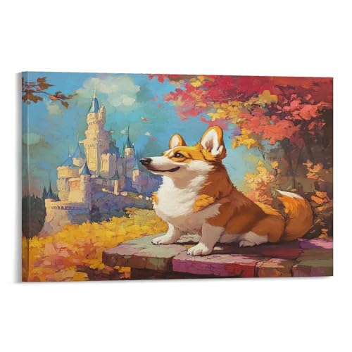 Tableau Corgi MEFESE 3D déco murale géométrique en toile 30x45cm pour bureau et maison