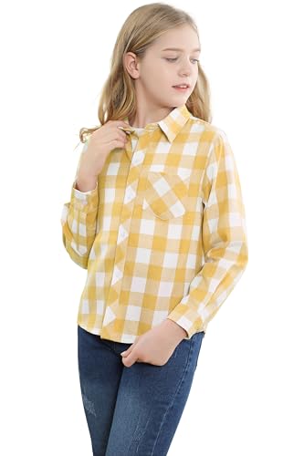 Image of SANGTREE Women and Girls Long Sleeve Flannel Casual Button Down Plaid Shirt