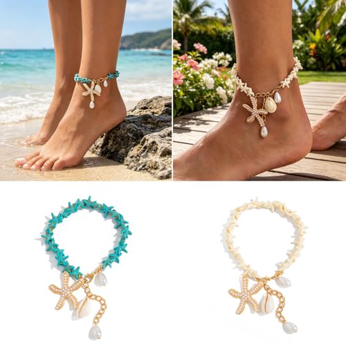 Tobillera de perlas ajustable para evitar rozaduras con estilo playero dorado 2
