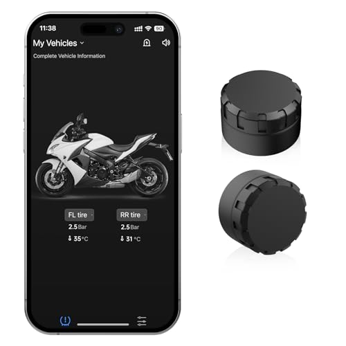 Moman Motorcycle Tire Pressure Monitoring System, Upgraded Version Motorbike TPMS Sensors Set of 2, Tire Pressure and Temperature Alarm, Wireless Tire Pressure Sensor, Support iOS & Android