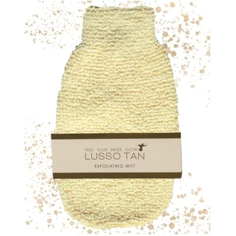Bamboo Exfoliating Mitt by Lusso Tan. Body Scrub Exfoliator for Bath or Shower. Wash and Brush Tan from your Body and Face With Scrubber Mitten. Eco Friendly, Cleansing Dead Skin Remover Cover