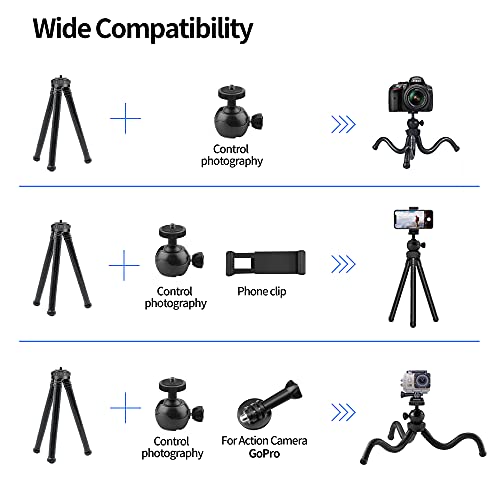 MOOWOOW Handy-Stativ, Flexibles Kamerastativ mit Handyhalter/Bluetooth-Steuerung/GoPro-Halterung, verstellbares Octopus… – Bild 6