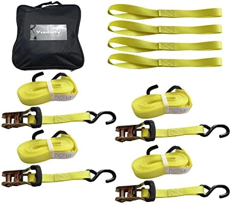 Yuoneiy Ratchet Straps Tie Down (4PK) 1 1/16” x 15” x 3300 lbs Heavy Duty Motorycle Tie Down Straps Ratcheting for Trailer