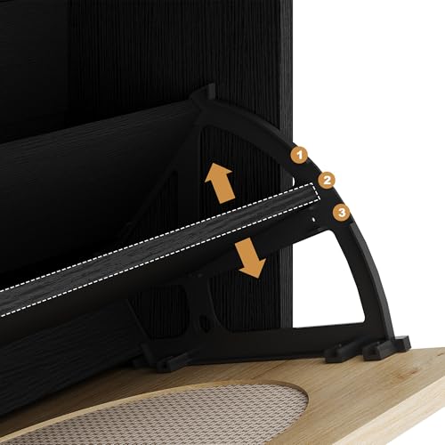 GarveeHome Rattan Shoe Cabinet with 2 Flip Drawers and 1 Pull-Out Drawer, Free Stand Shoe Storage Cabinet, 3 Adjustable Shelf, Narrow Shoe Cabinet for Entryway/Porch, Black