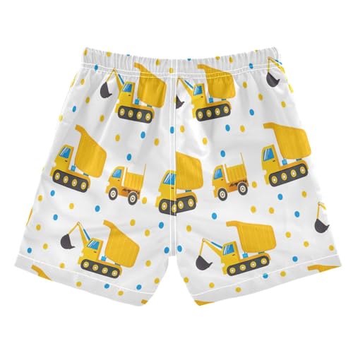Swim Boy Shorts, Toddler Boys Swimwear 2t, Cute Yellow Construction Trucks2
