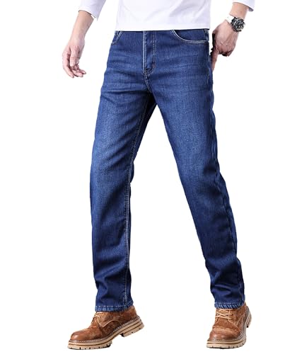 Mens Fleece Lined Jeans Straight Leg Stretch Winter Warm Denim Pants3