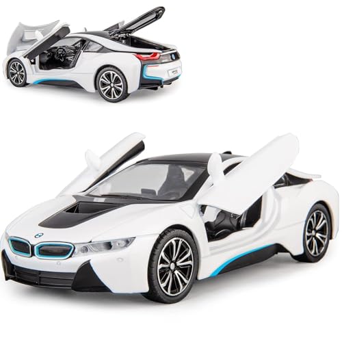 Image of Invite Enterprise Invite 1:24 Diecast Model Alloy BMW i8 Metal Pull Back Car with Sound & Light, 4 Openable Doors, Toy Vehicles for Kids Gift【1:24 B M W i8 - White】