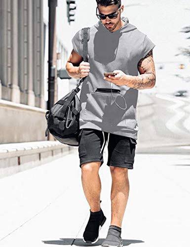 Poriff Mens Workout Tank Tops with Hood Sleeveless Gym t-Shirt Muscles Tees Athletic Pockets3