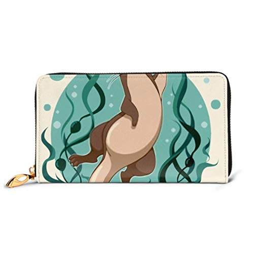 Preisvergleich Produktbild JHGFG Mode Handtasche Reißverschluss Brieftasche Seeotter schwimmt auf Wasser Seetang Telefon Kupplung Geldbörse Abendkupplung Blockieren Leder Brieftasche Multi Card Organizer