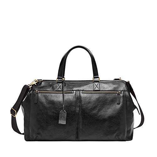 Fossil Men's Defender Leather Travel Duffle Luggage Bag, Black