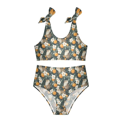 Cute Capybara Flowers Leaf Oranges Girls Tankini Swimsuit Kids Bikini Sets 2 Pcs Bathing Suit 3T3