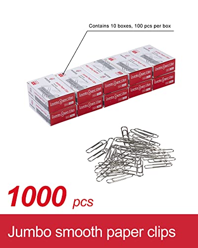 Paperpal Jumbo Paper Clips Smooth, 1000 Large Paperclips (10 Boxes Of 100 Each), Bulk Paperclips For Office School & Personal Use, Daily Diy, 2" Silver Paper Clips Jumbo Size #TOP2