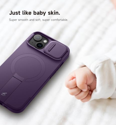 Image of SURITCH for iPhone 13 /14 Case with Magnetic Camera Slide Cover and Adjustable Kickstand, Compatible with MagSafe, Shockproof Bumper Case Slim Protective Cover for iPhone 13 /14 6.1 Inch, Dark Purple