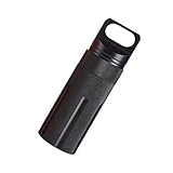 Vogueing Tool Wasserdichter Pillenhalter, EDC-Behälter, Metall, Überlebenskapsel für Camping, Klettern, Radfahren, Wandern (runder Kopf, schwarz)