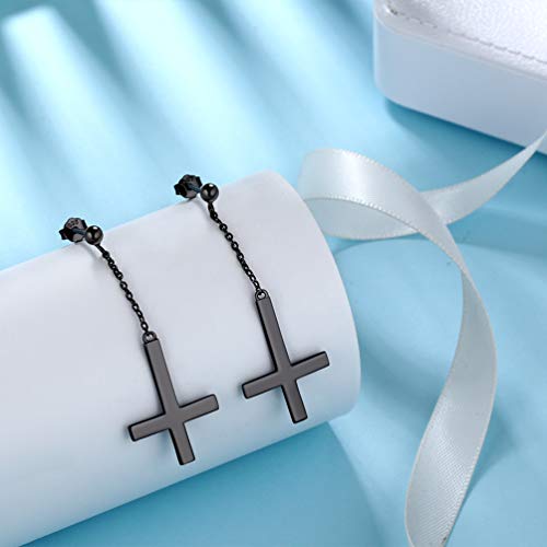 Mens Inverted Cross Earrings Solid 925 Sterling Silver Fine Jewelry Asymmetric Upside Down Cross Earrings St. Peter Satanic Earrings Piercing Clip On Earrings Gothic Jewelry Christmas Jewelry Gift Thanksgiving Day Women Girls4