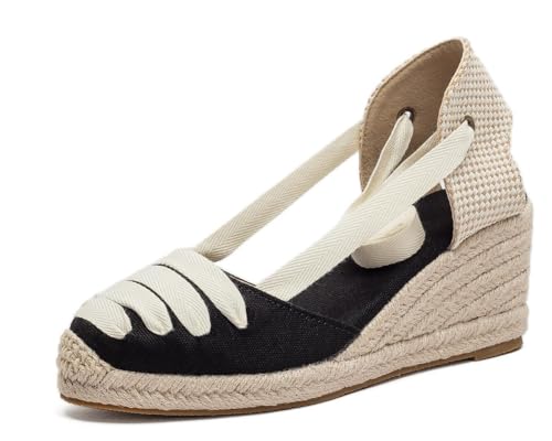 Image of Womens Espadrille Wedge Sandals Closed Toe Platform Lace Up Ankle Strap Slingback Summer Dress Shoes