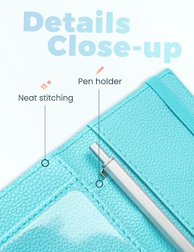 Image of Yarnic Checkbook Cover for Personal Checkbook, Checkbook Holder with Pen Holder & Built-in Clear Plastic Divider for Duplicate Checks (Pale Turquoise)