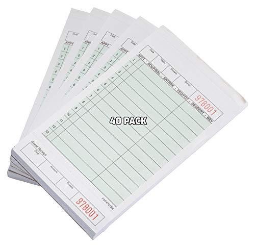 [40 PACK] Green Guest Check Pads 2 Part Carbonless - 50 Pages per Server Pad - Notepad for Waiter, Waitress and Restaurants Server Book (3.5 x 6.75 inches)