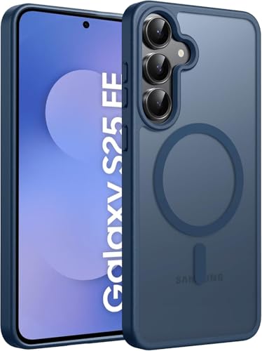 Image of Elzzi Magnetic Magsafe Case for Samsung Galaxy S25 FE 5G Cover, Compatible with MagSafe Translucent Matte Hard PC + TPU Hybrid Back Cover, Slim Shock-Resistant Protective Case (Blue)
