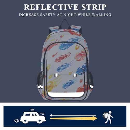 senya Watercolor Race Cars Backpack Water-Resistant Bag Lightweight Bookbags with Reflective Strip4