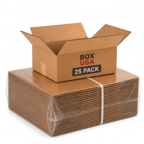 Image of BOX USA Shipping Boxes Flat 12 inchL x 10 inchW x 4 inchH 25-Pack - Corrugated Cardboard Box for Moving, Mailing, Packing, Packaging and Storage