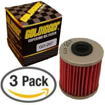 GOLDIGGER After Market HF207 & KN-207 Replacement Oil Filter Motorcycle/Dirt Bike/ATV Fit Kawasaki kx250f Suzuki rmz450 rmx250 (3 Pack)