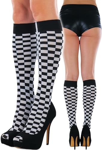 Image of ToBeInStyle Women's Harlequin Jester Thigh High Stockings Playing Card Checkered Opaque Halloween Costume Hosiery