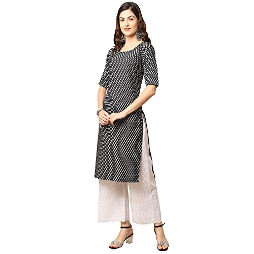 Image of Pinkmint Women's Crepe Grey Color Floral Printed Straight Kurti[NB-530357]