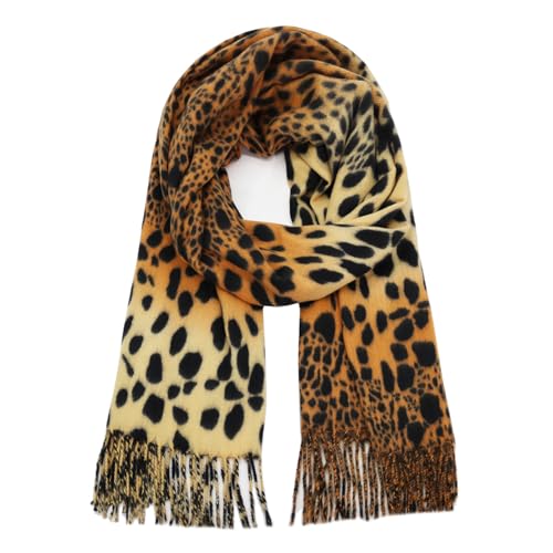 Glamexx24 Damen Schal Kuscheliger Winter Schal mit Fransen Warmer Farbiger Poncho Halstuch Oversized Deckenschal, Schwarz-Beige-Gelb
