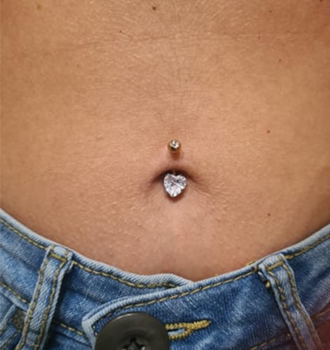 QWALIT Surgical Steel Belly Button Ring for Women - Dangly Heart Silver Navel Piercing Jewelry by QWALIT - Used condition - Image 3