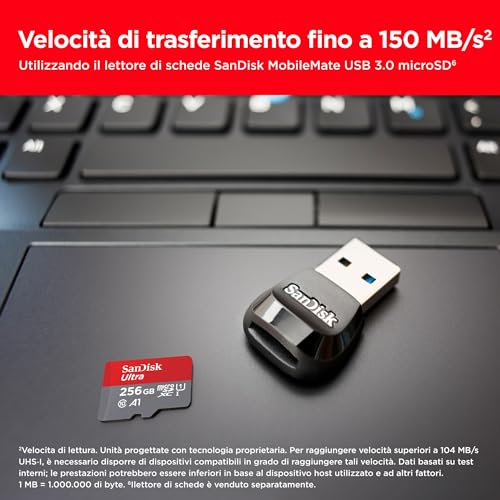 256GB Ultra scheda microSDXC + adattatore SD fino a 150 MB/s con prestazioni app A1 UHS-I Class 10 U1 - Hdd - Immagine 2