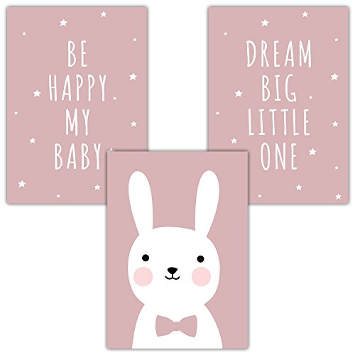 Frechdax® 3er Set Kinderzimmer Poster Babyzimmer DIN A4 ohne Bilderrahmen | Mädchen Junge | Kinderposter Kunstdruck im skandinavischen Stil | schwarz/Weiss oder bunt | (Set-25) Cover