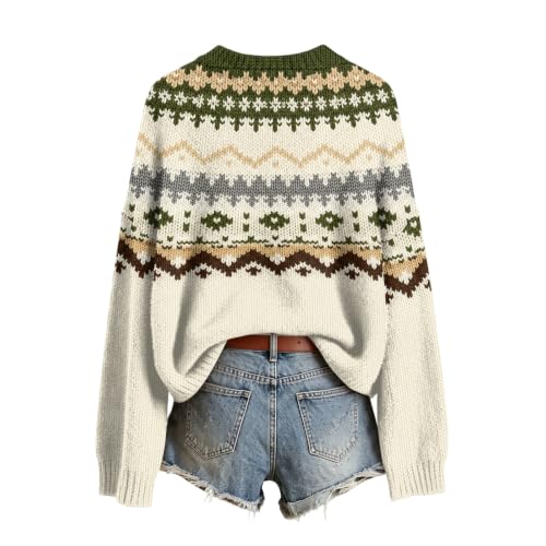 Fair Isle Sweater Women Vintage Knit Long Sleeve Graphic Crewneck Sweater - image 6