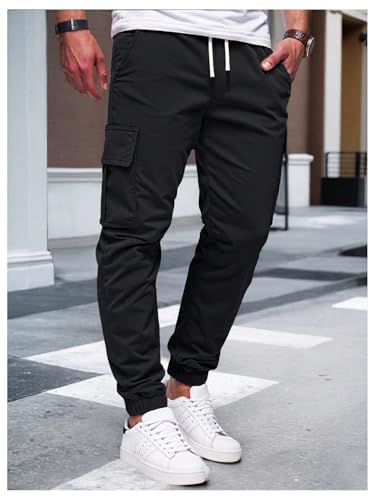 OYOANGLE Men's Jogger Cargo Pants Elastic Drawstring Waist Outdoor Work Trousers3