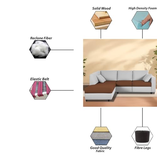 Image of Florian LHS 4 Seater L Shape Sofa Set for Living Room (Brown Grey Fabric) Premium Fabric Sofa