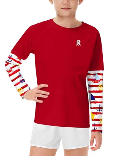 Remimi Unisex Kids Rash Guard SPF 50+ Long Sleeve Sun Shirt Athletic Fishing Shirts 3-12 Years2