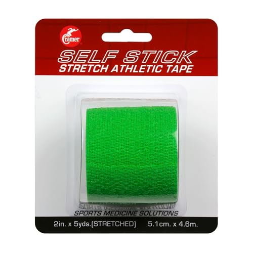 Image of Cramer Eco-Flex Self-Stick Stretch Tape, Neon Green, 2 inch x 5 yd, Cohesive Athletic Bandage Wrap, Athletic Trainer Flexible Sports Tape, Easy Tear Vet Wrap for Pets, Self Adhesive Bandage Roll, 5 Yards