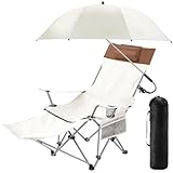 Yuntau Camping Chair with Umbrella Reclining Chair with Foot Rest with Universal Clamp UPF 50+ 360 Degree Adjustable Umbrella Portable Lightweight Foldable for Outdoor(Beige)