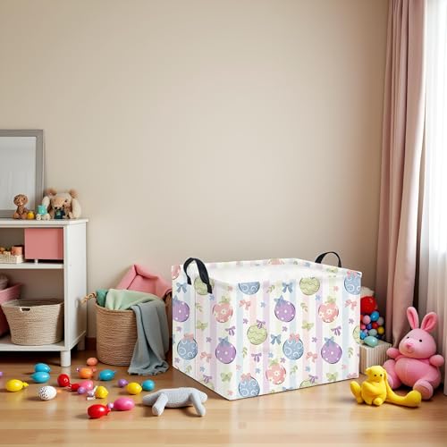 Image of Rectangular Easter Basket Fabric Storage Bin Boxes Collapsible Baby Girl Basket for Clothes Books Shelves Basket(Bowknot Egg)