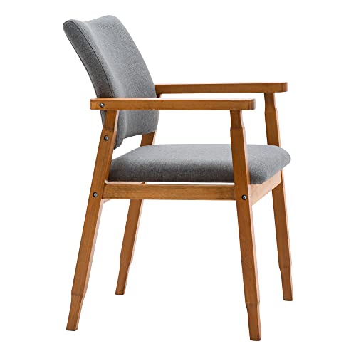 Thksbought Set Of 2 Mid Century Modern Walnut Dining Chairs Wood Arm Grey Fabric Kitchen Cafe Living Room Decor Furniture #TOP4