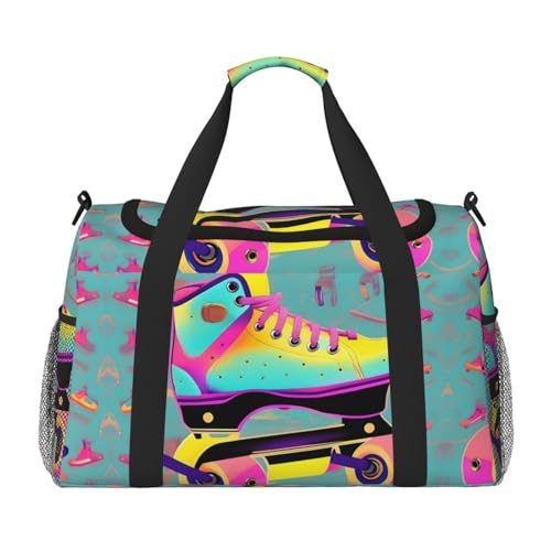 Sac de voyage patins à roulettes avec imprimé coloré sur fond noir taille unique
